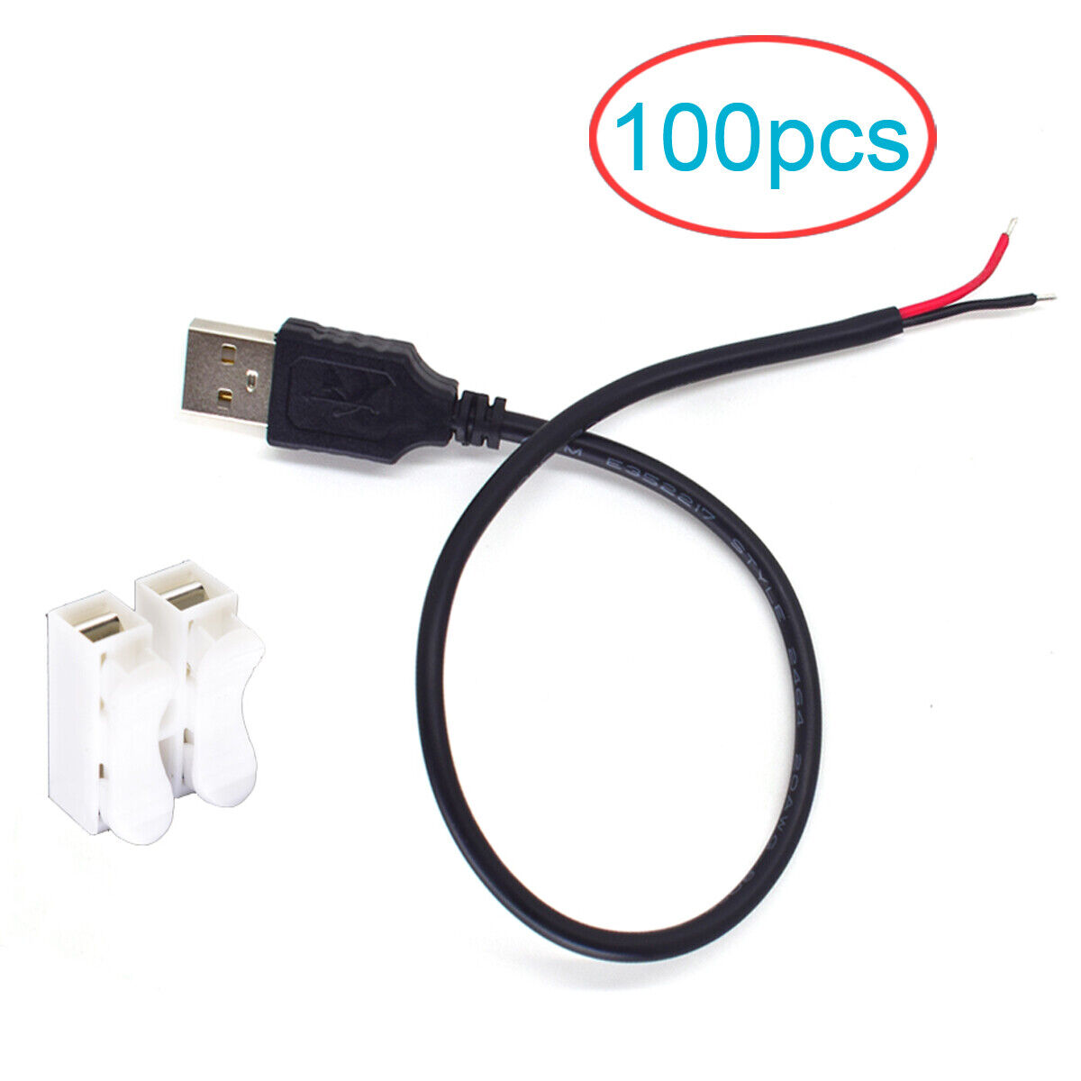 0.3M/1FT USB Male to Bare Wire Cable 20AWG 5A USB2.0 2pin DIY Pigtail Cable Lot