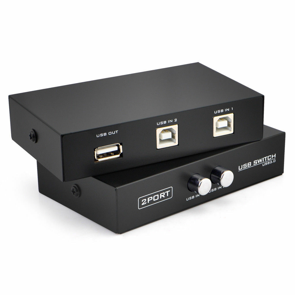 2 Port USB 2.0 Manual Sharing Switch Box Share Hub Selector for PC Printer Keybo
