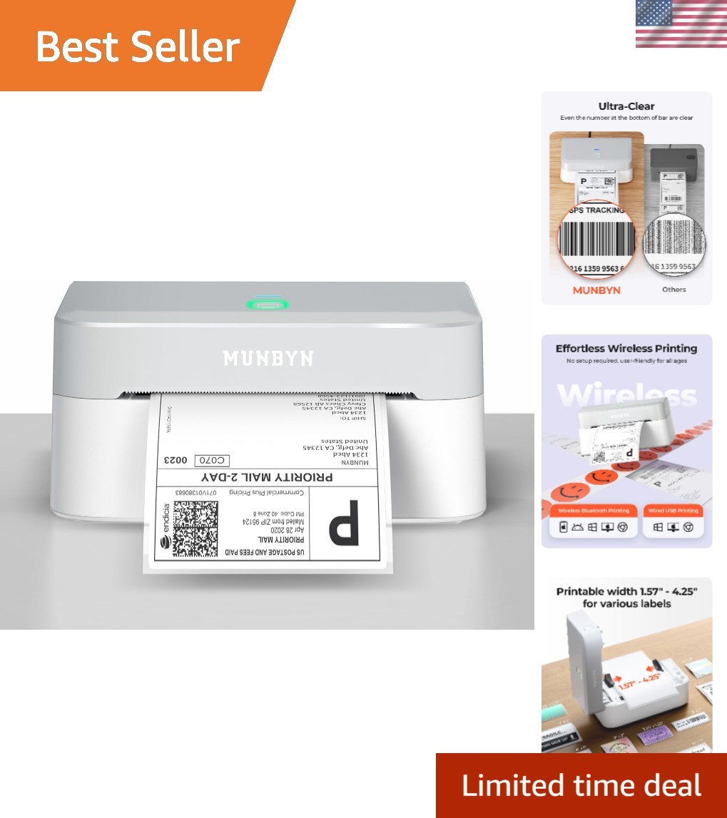 Compact Bluetooth 4x6 Thermal Printer - High-Speed, Monochrome Label Printing