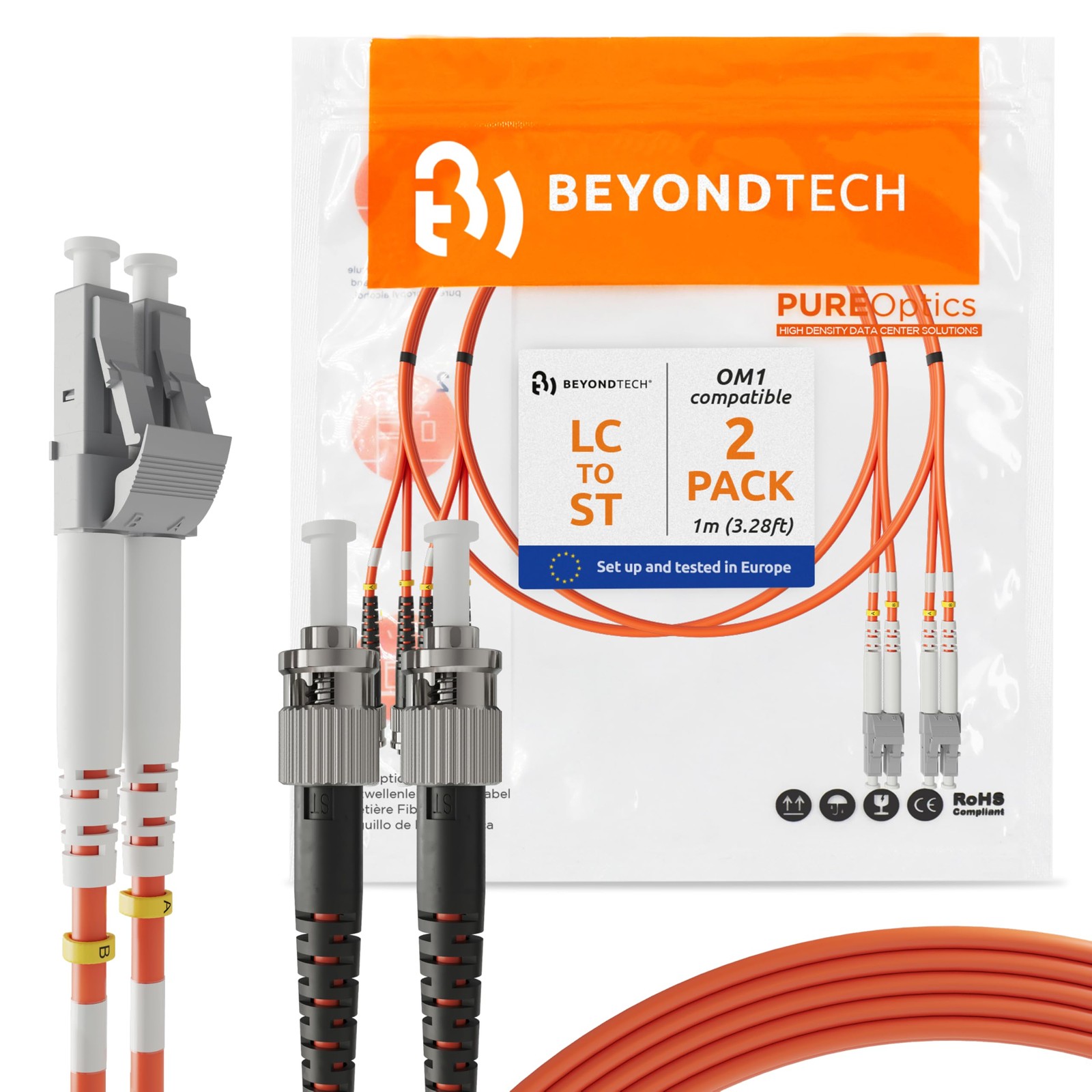 2 PCS 1m 3.28 FT LC To ST Fiber Patch Cable UPC Multimode Duplex OM1 Cord