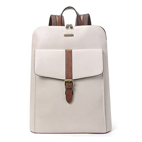CLUCI Leather Laptop Backpack for Women 15.6 inch 1-1 Off-white With Brown