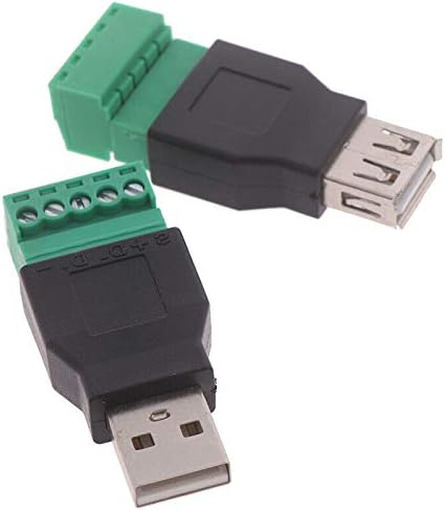 VizGiz 2 Pack USB Terminal Block Adapter USB2.0 Type A Male Female Plug to 5 Pin