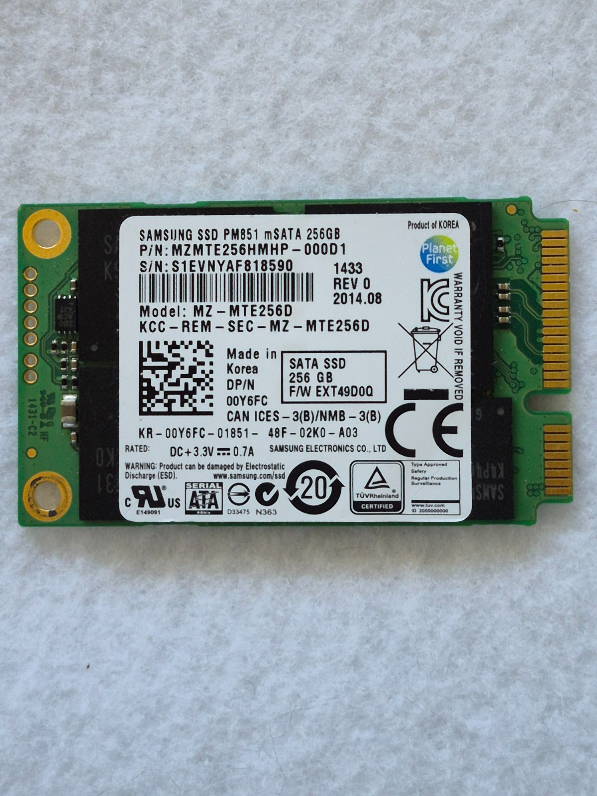 Samsung PM851 256GB mSATA SSD Solid State Drive MZ-MTE256D - CDI TESTED GOOD