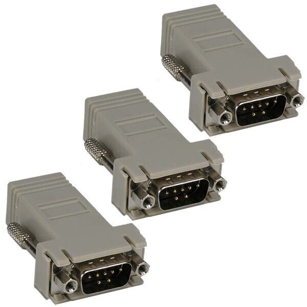3x DB9 RS232 Serial 9 Pin Male to RJ45 Female Cat6 5E Network Adapter Converter
