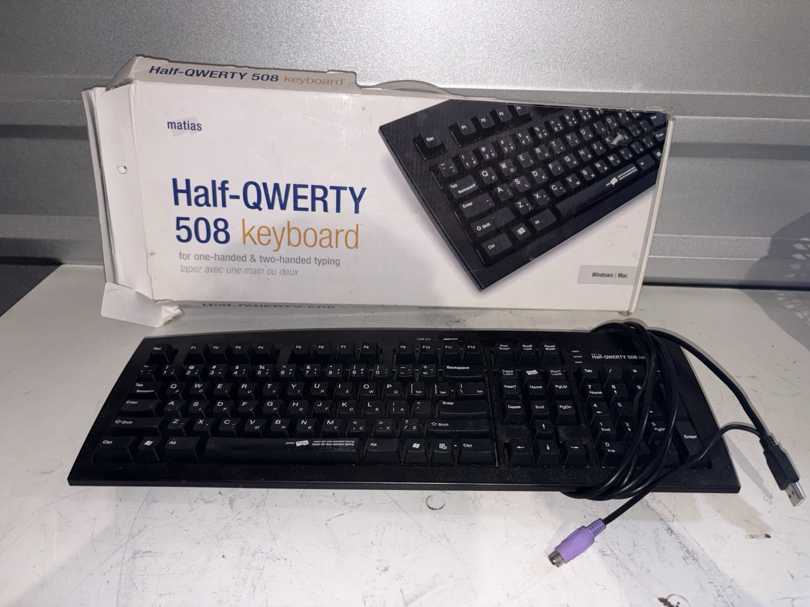 Matias Half QWERTY 508 One Handed Keyboard Wired W/ Original Box Tested/Works