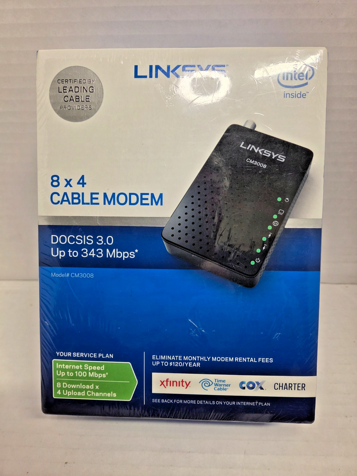 Linksys CM3008 DOCSIS 3.0 Up To 343 Mbps 8 x 4 Cable Modem New Factory Sealed