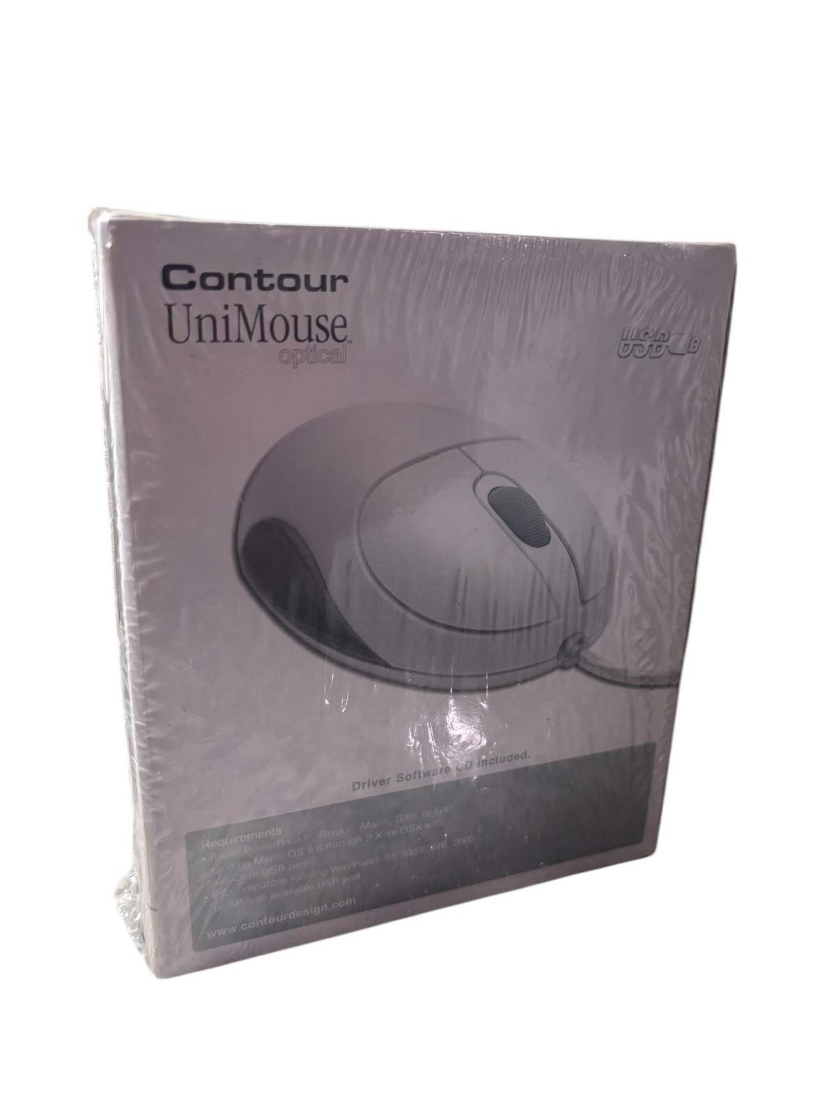 New Contour Unimouse Optical Technology USB Wired Mouse White Three Button NIB
