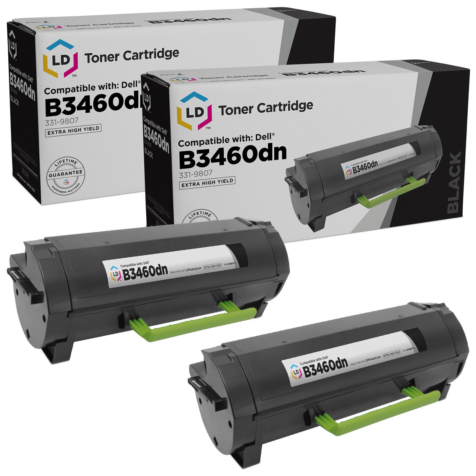 LD Compatible Replacement for Dell 331-9807 Extra HY Black Toner 2PK for B3460dn