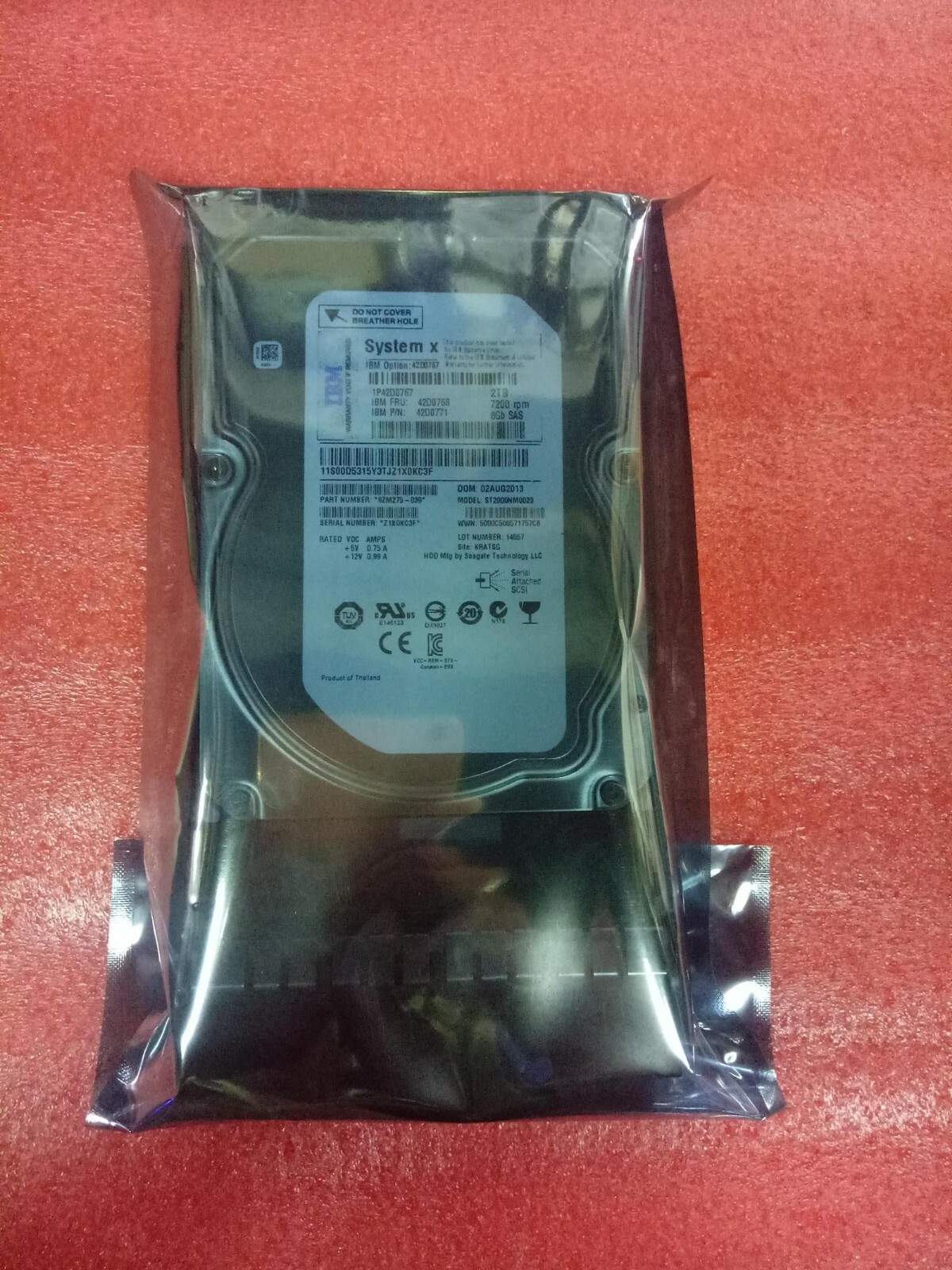 42D0767 42D0768 compatible IBM 2TB 7200 Rpm NL SAS Hot-Swap HARD DRIVE WITH TRAY