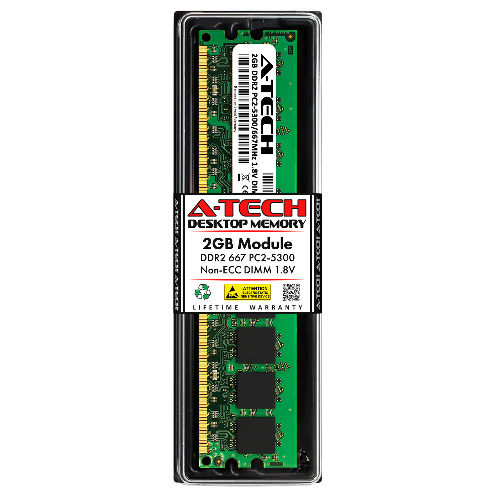 A-Tech 2GB PC2-5300 Desktop DDR2 667 MHz DIMM 240-Pin Non-ECC Memory RAM 1x 2G