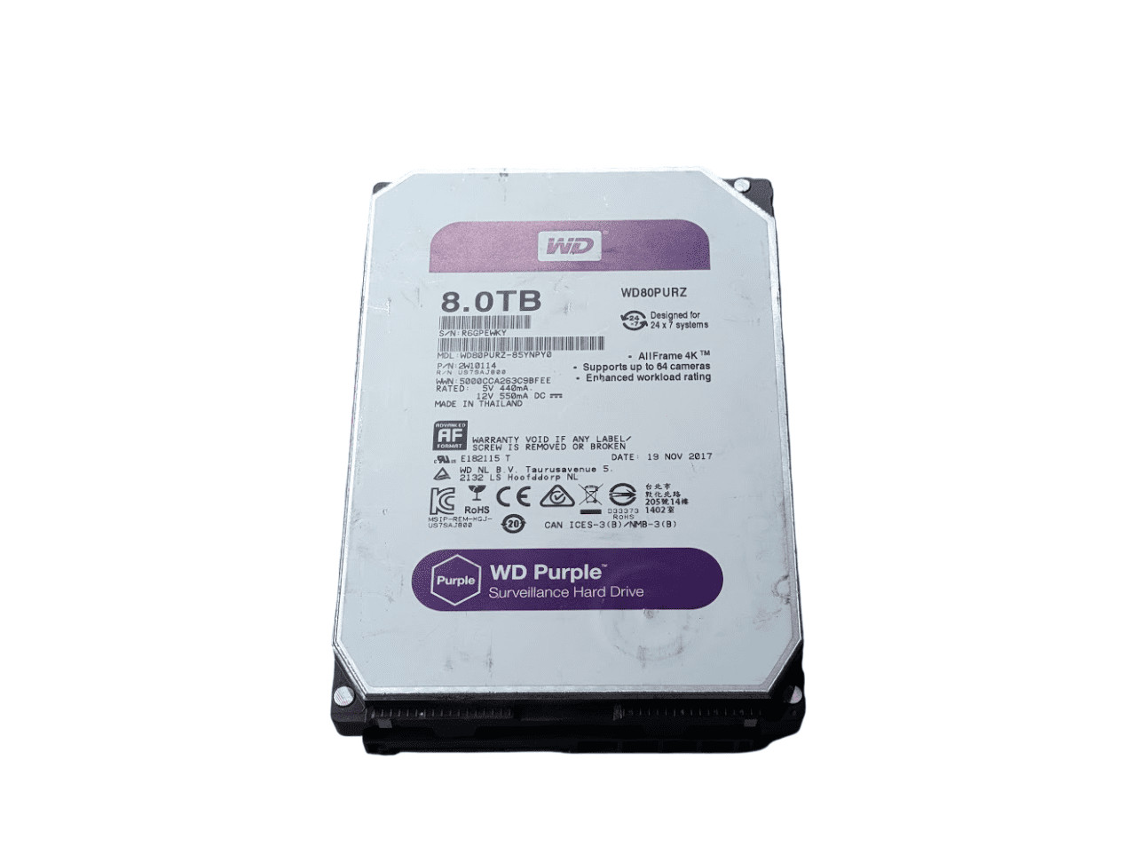 FOR PARTS Western Digital 8TB 3.5" SATA Hard Drive WD80PURZ