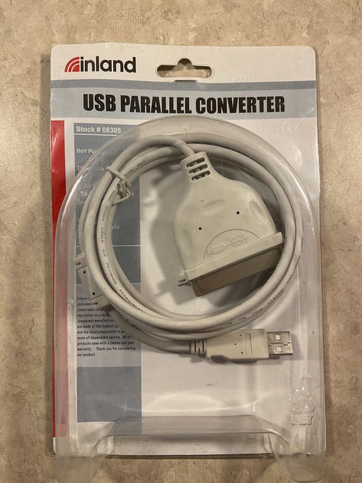 New Inland Pro USB Parallel Converter Cable 08305 USB-A to 36 Pin Male Centronic