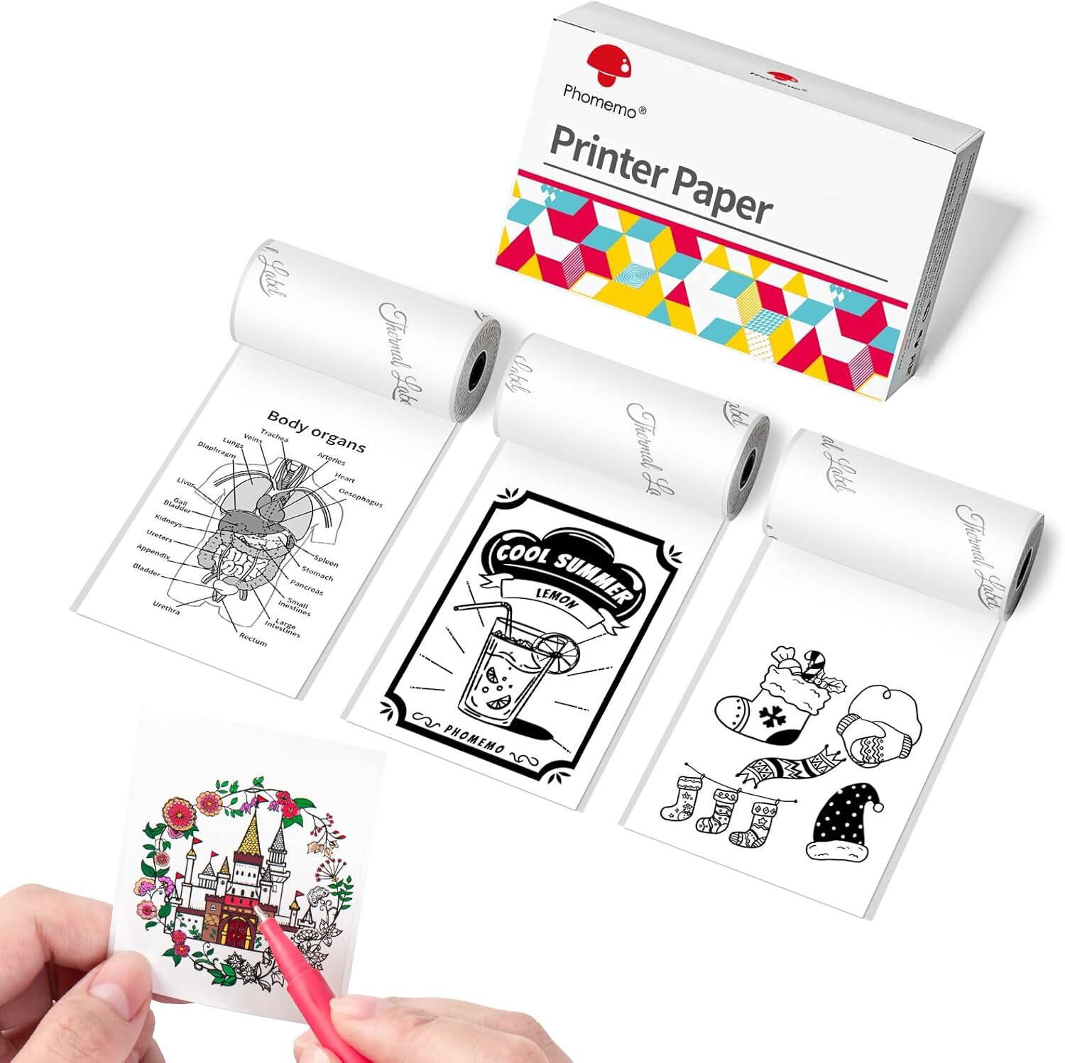 3-Roll Self-adhesive Sticker Thermal Paper for Phomemo T02 M02 M02S M02PRO M04AS