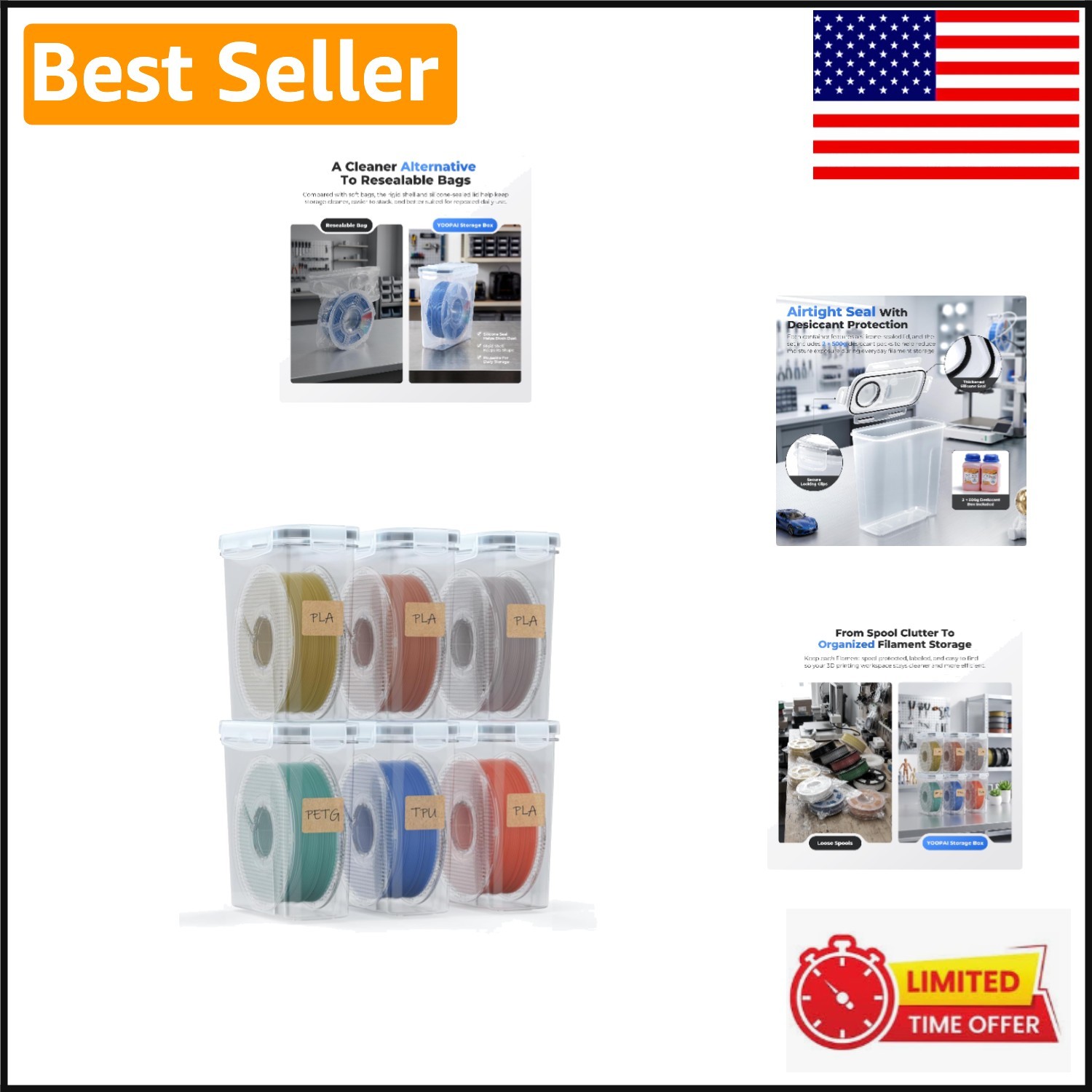 Enhanced 3D Filament Storage Solutions - 6 Containers with Desiccants Included