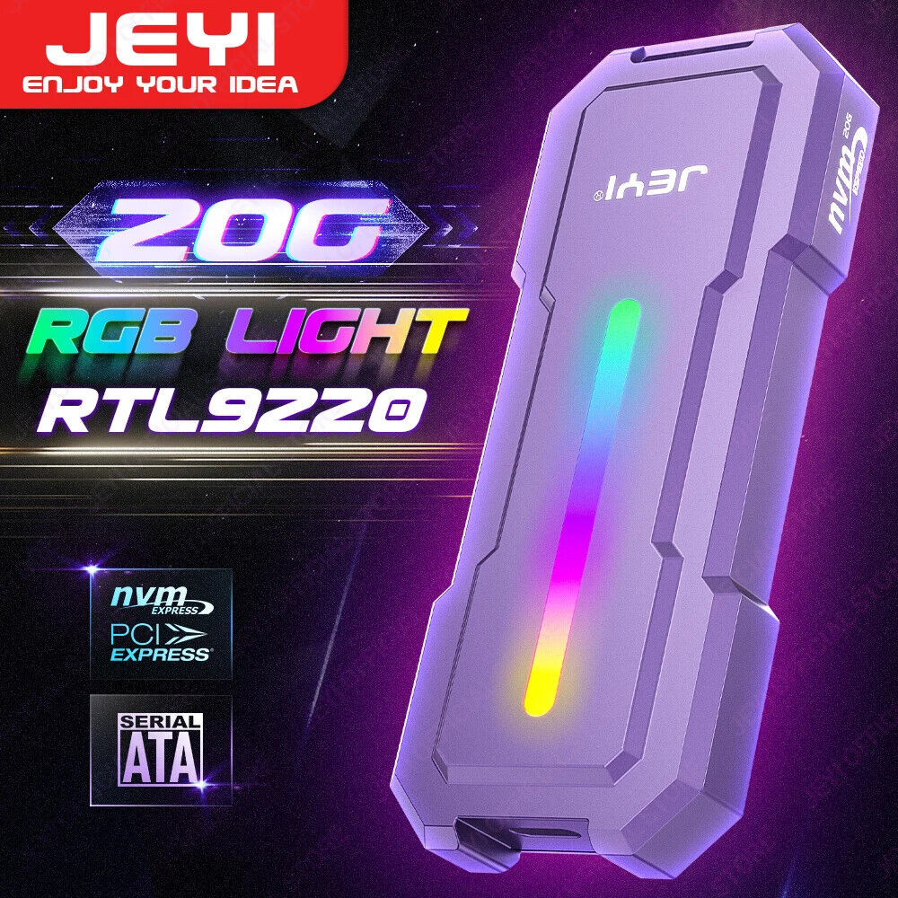 JEYI 20Gbps RGB M.2 NVMe SSD Enclosure  4TB Capacity, Aluminum Alloy Case,