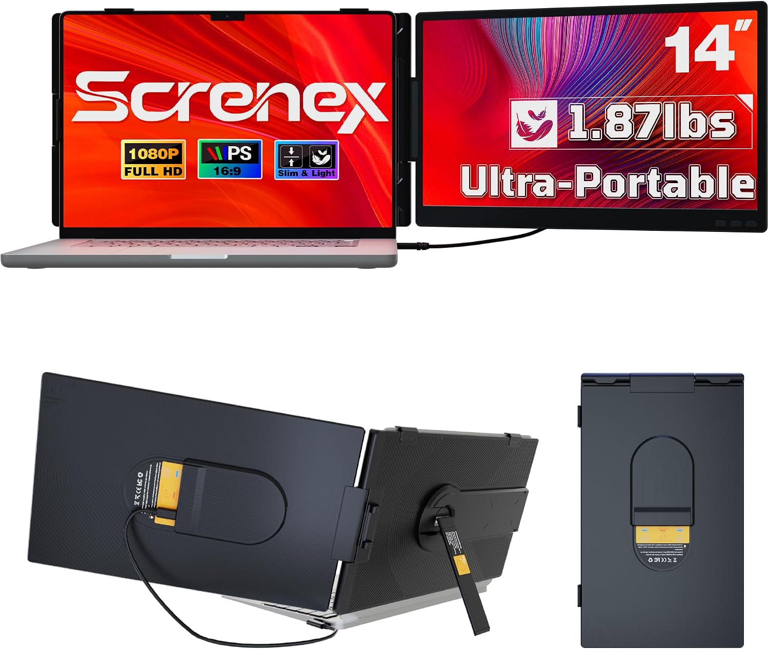 14.2" Laptop Screen Extender, FHD 1080P IPS Portable Laptop Monitor