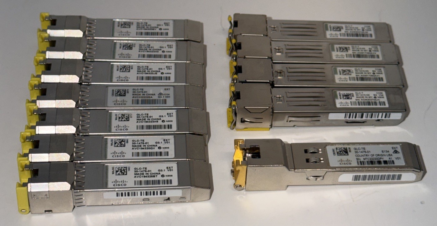Lot Of 12 Cisco GLC-TE & GLC-T SFP Transceivers With (2)Hologram 30-1475-03 READ