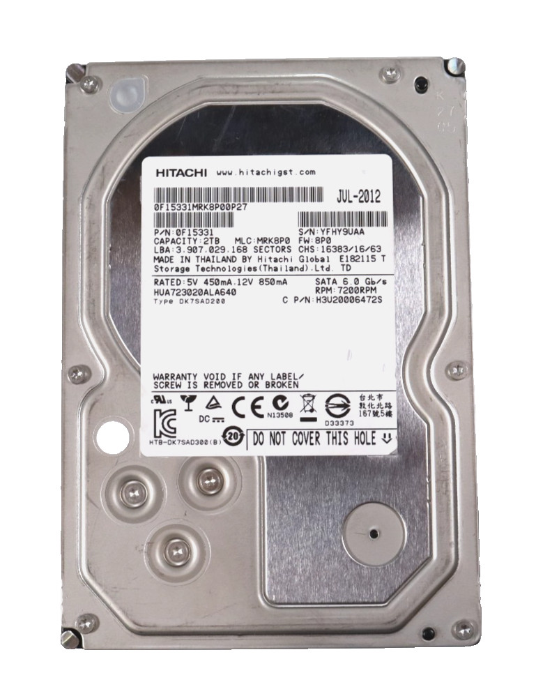 Hitachi 2TB  0F15331 3.5" 7200 RPM SATA Hard Disk Drive