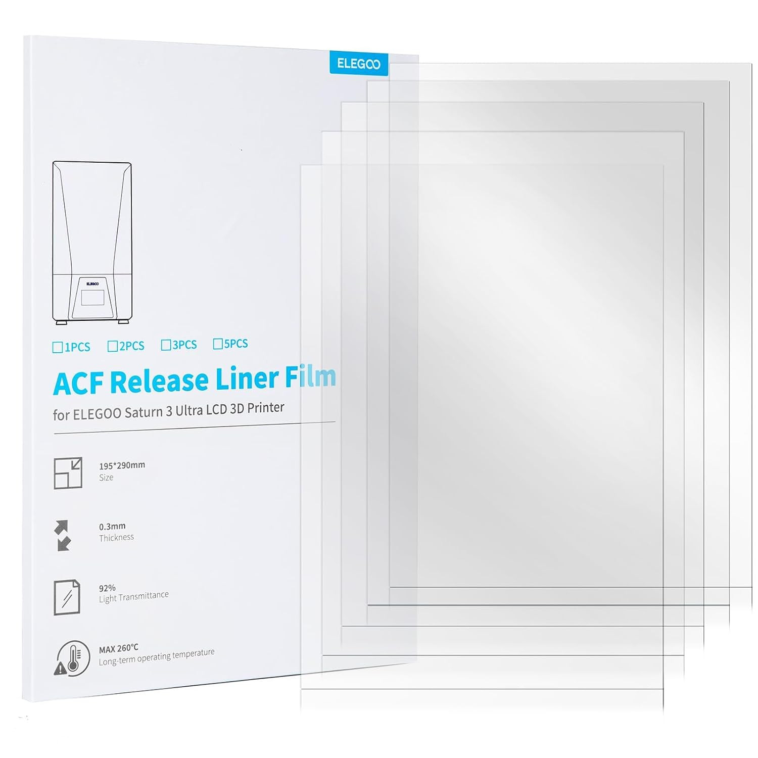 ELEGOO 5PCS ACF Release Liner Film for Saturn 3 Ultra LCD 3D Printer