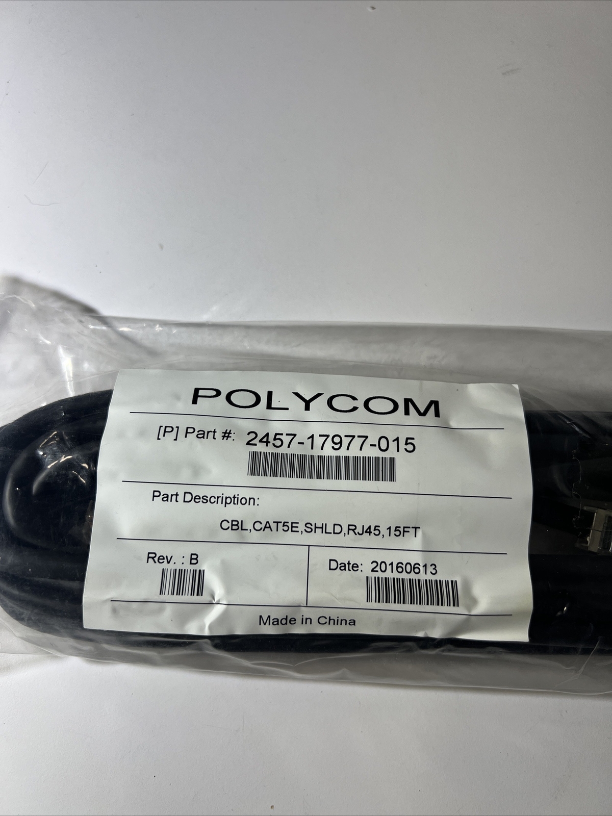 One Polycom 2457-17977-001 CAT5E Shielded Cable, RJ45, 15ft - NEW