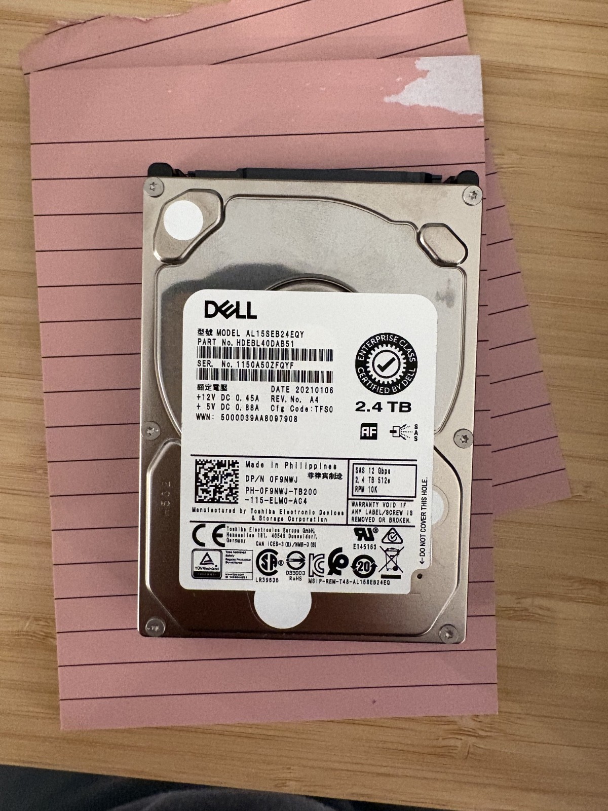 Toshiba 2.4 TB SAS Internal Hard Drives Model AL15SEB24EQY