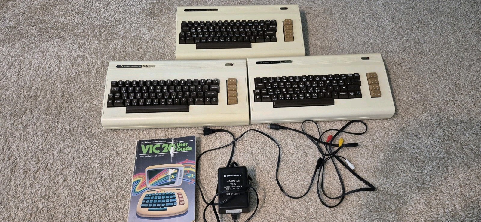 3 X Commodore Vic-20 Computers,1 Power Supply,1 Video Cable ,All Power On ,AS IS