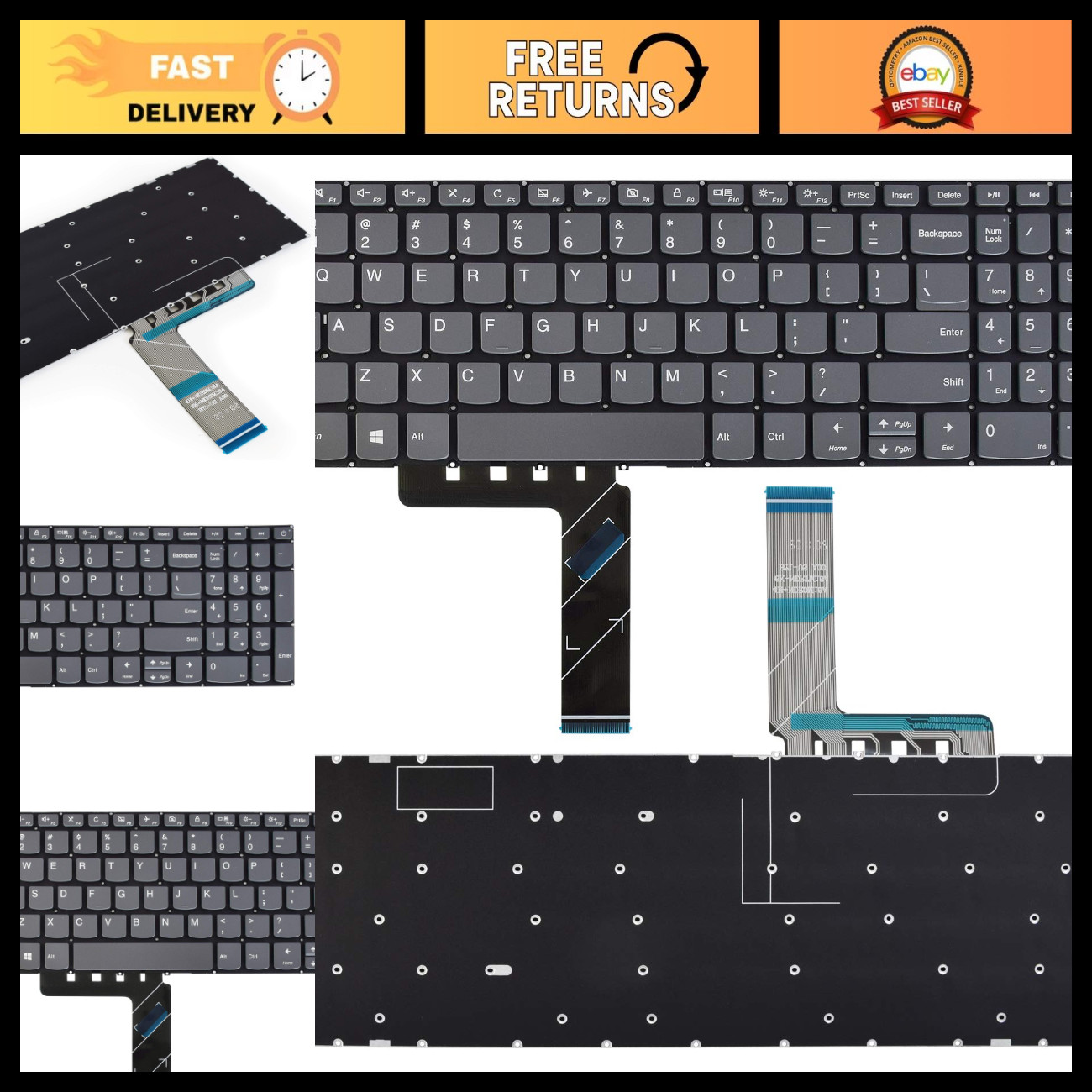 Replacement Keyboard for Lenovo V145, V320, IdeaPad 130, 320 - US Layout Grey