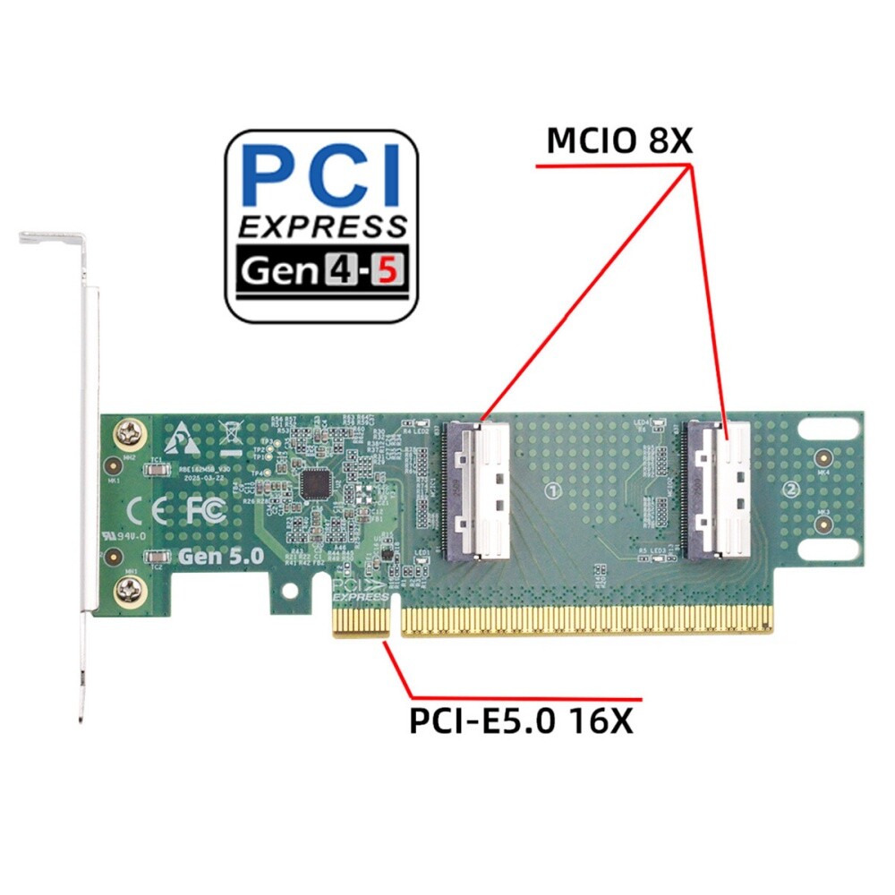 Dual Port PCI-E X16 to PCI-E5.0 Mini Cool 8i 74Pin SFF-TA-1016 Expansion Adapter