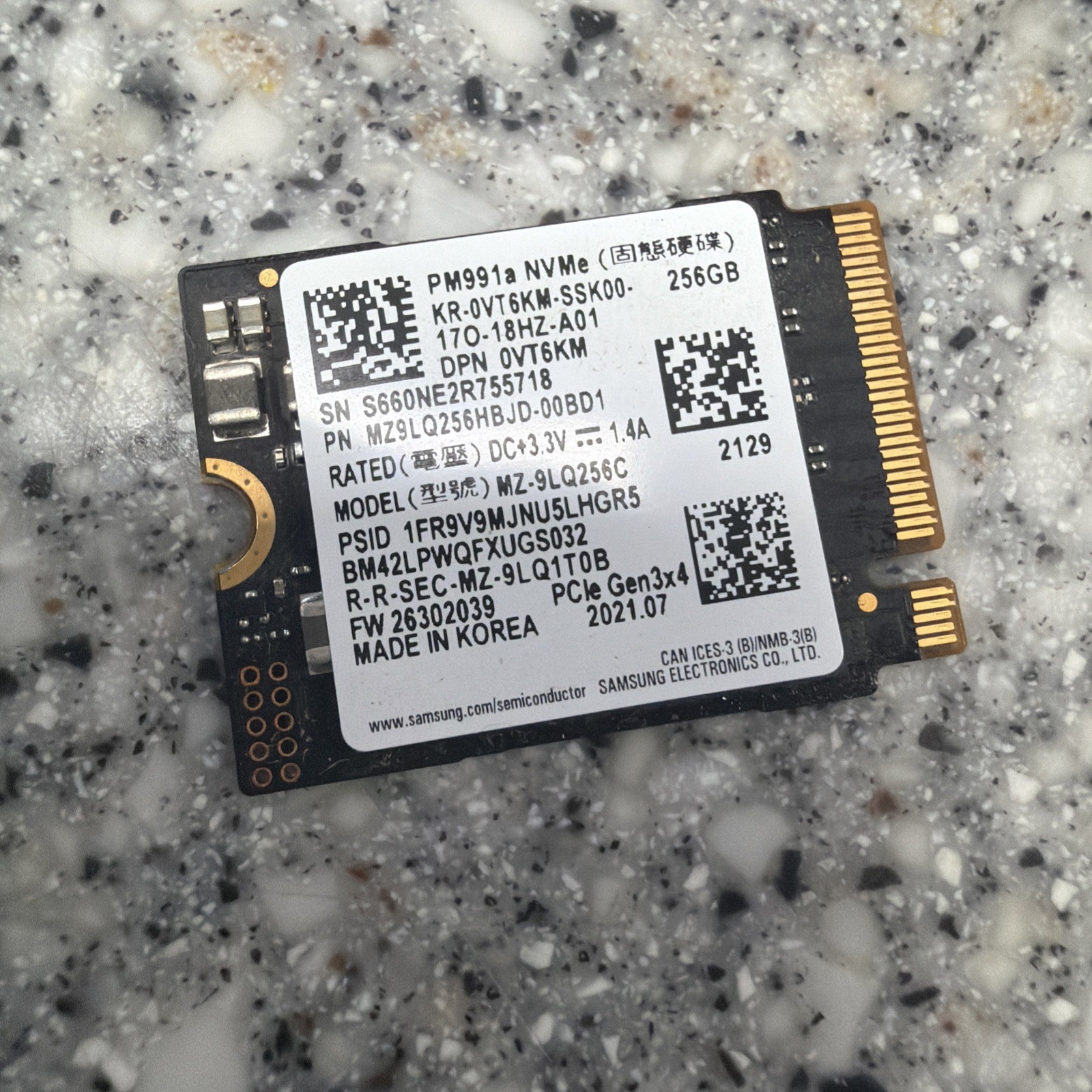 BLACK - SAMSUNG PM991 256GB M.2 NVME SSD