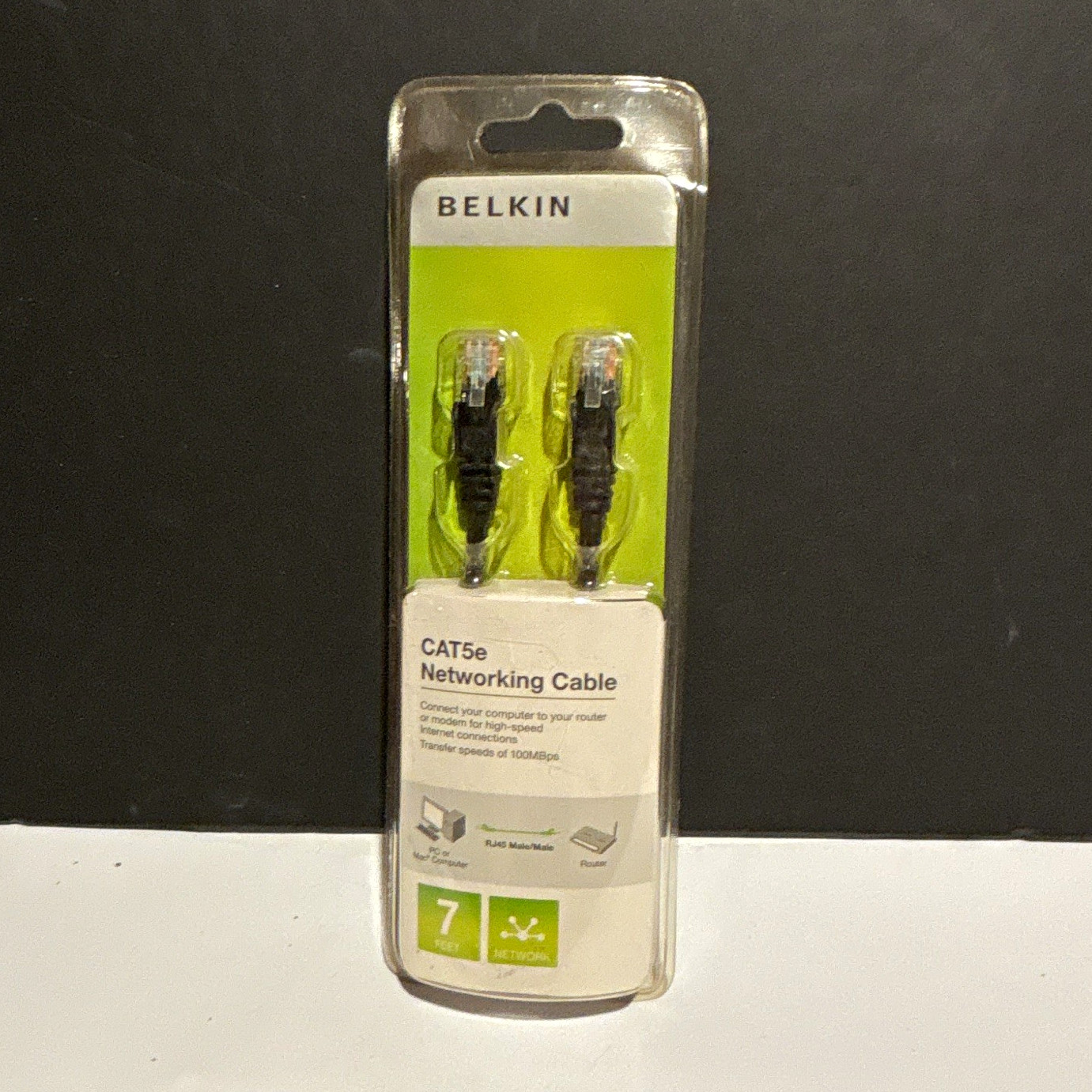 Belkin CAT5e RJ-45 Ethernet Patch Cable 7 ft Black Molded Strain Relief