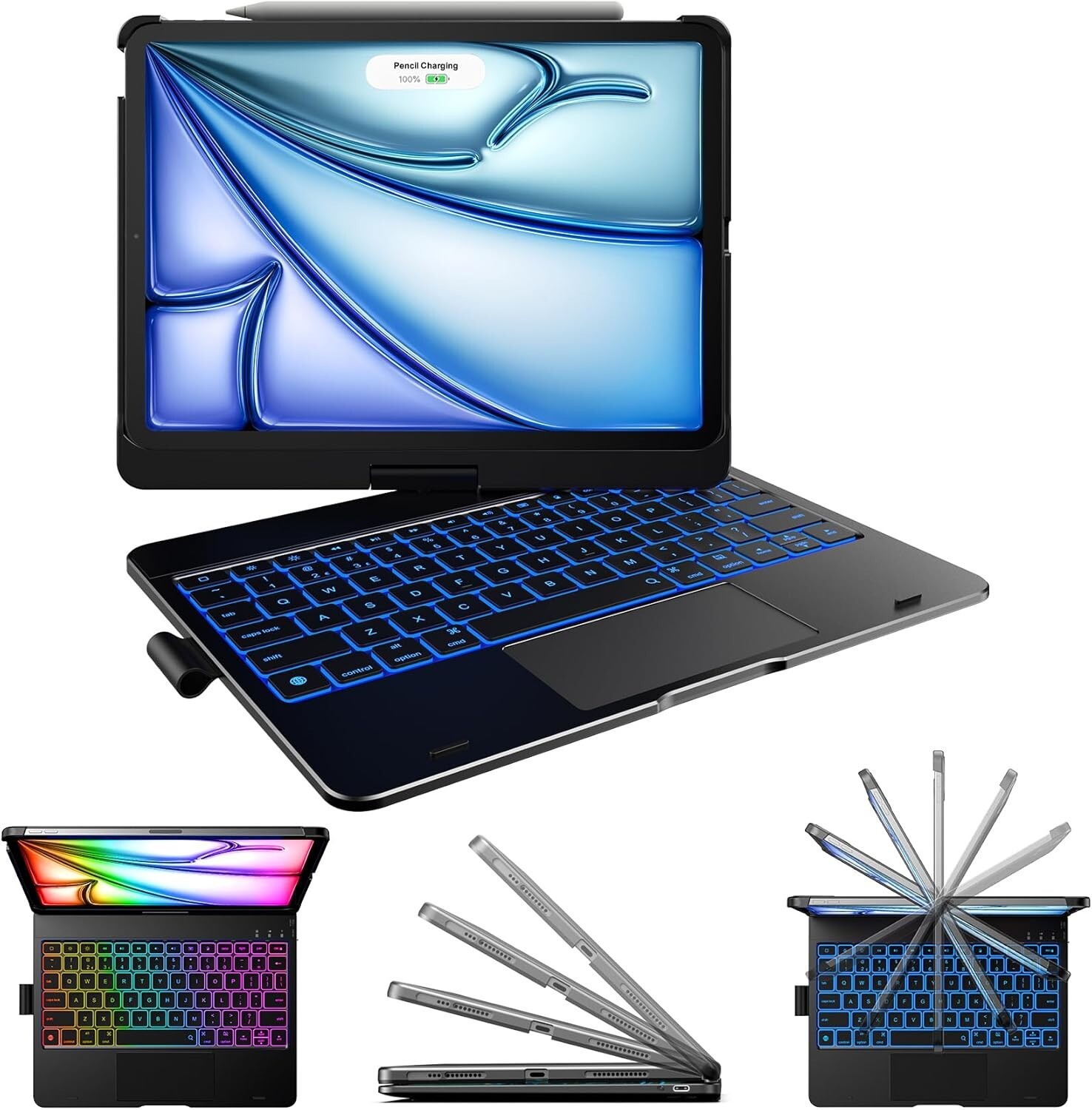 iPad Air 11" & Pro 11" Keyboard Case with Touchpad – 360° Rotating, Backlit Keys
