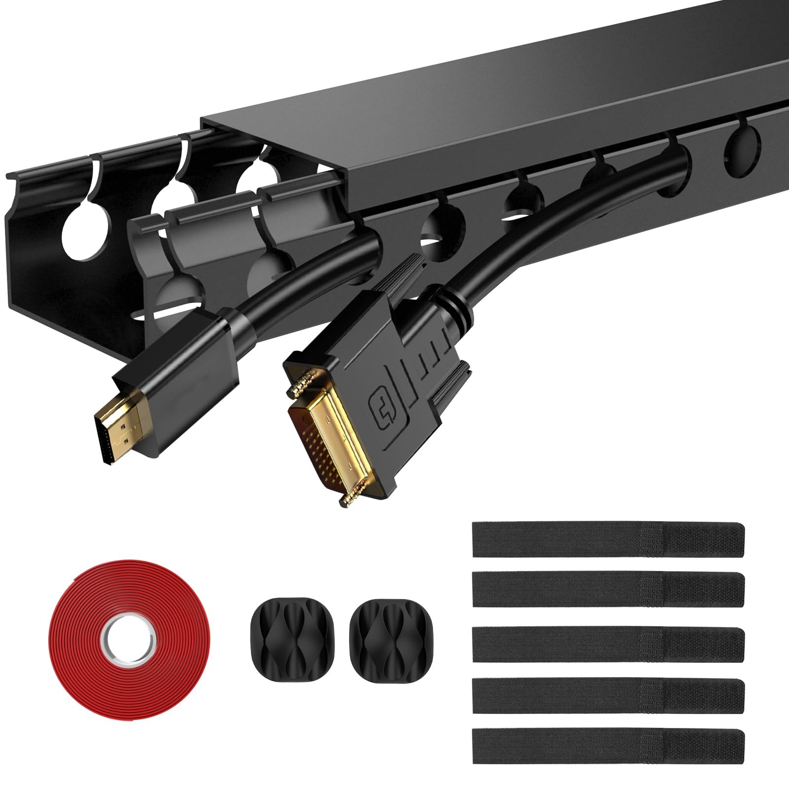 ENONCI Updated Cable Raceway Kit - 77 (5x15.4) Inch Open Slot 5 Pack, Black 