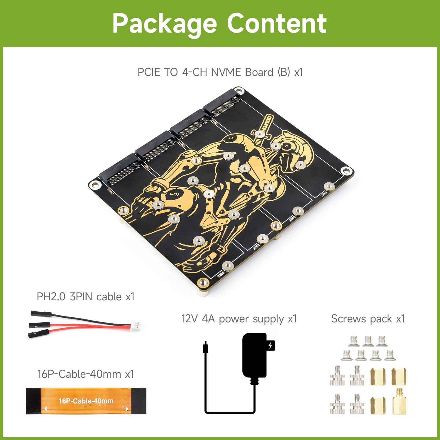 Waveshare PCIe To 4-Ch M.2 Adapter Board for Raspberry Pi 5 for 4-ch NVMe Solid