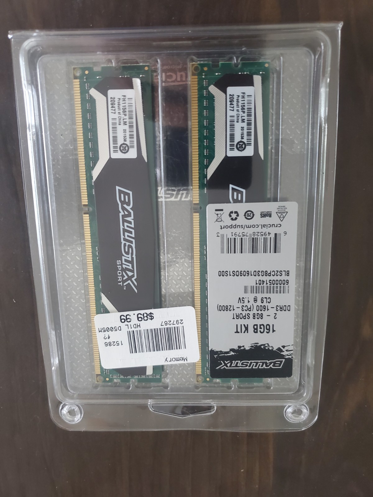 Crucial RAM 16GB (2x8GB), DDR3-1600 MHz Memory