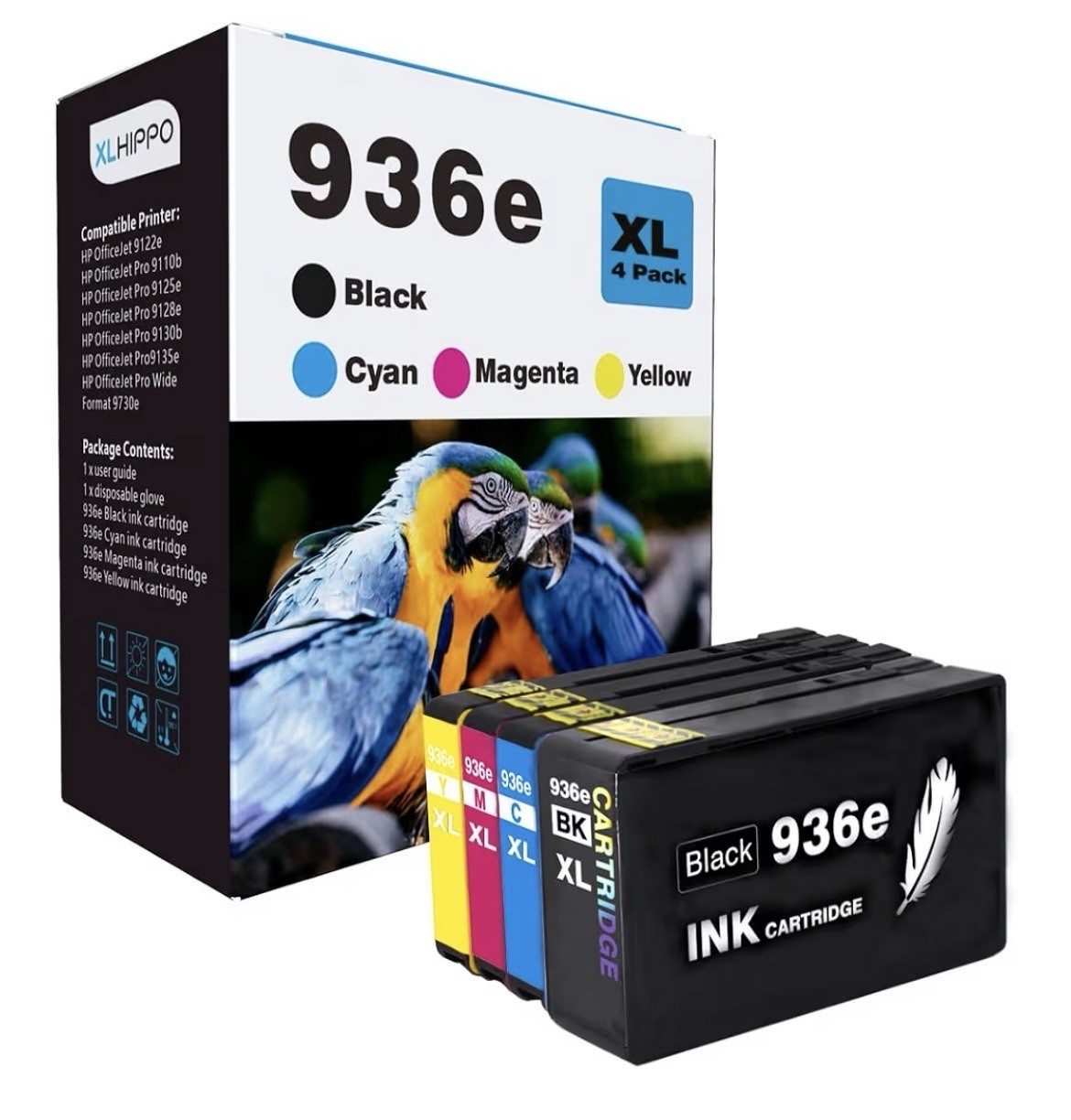XLHIPPO 936e 936XL Ink Cartridges 4-Pack Replacement for HP OfficeJet Pro 9125e
