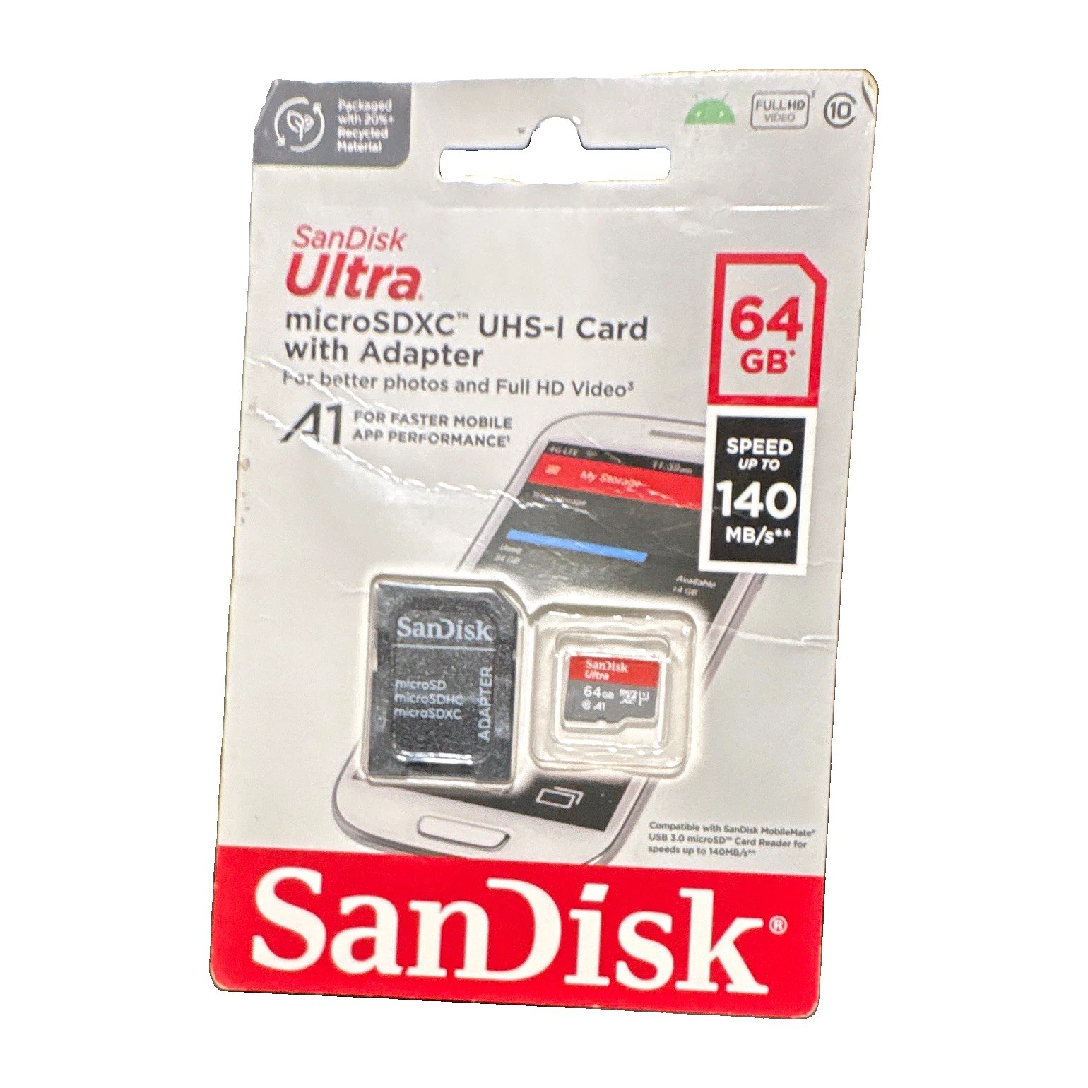 SanDisk Ultra 64GB microSDXC UHS-I Card w/ Adapter 140MB/s SDSQUA4-064G-GN6MA