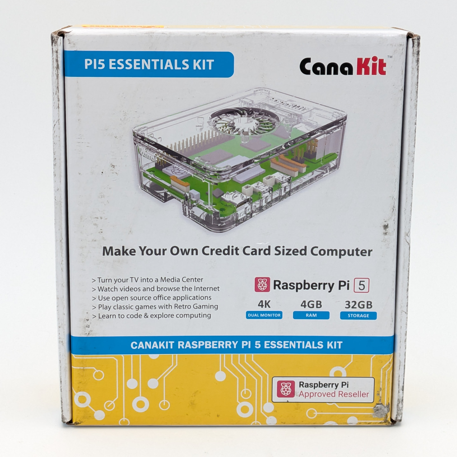 CanaKit Raspberry PI 5 Essentials Kit 4GB RAM 32GB MicroSD Card-Sized Computer