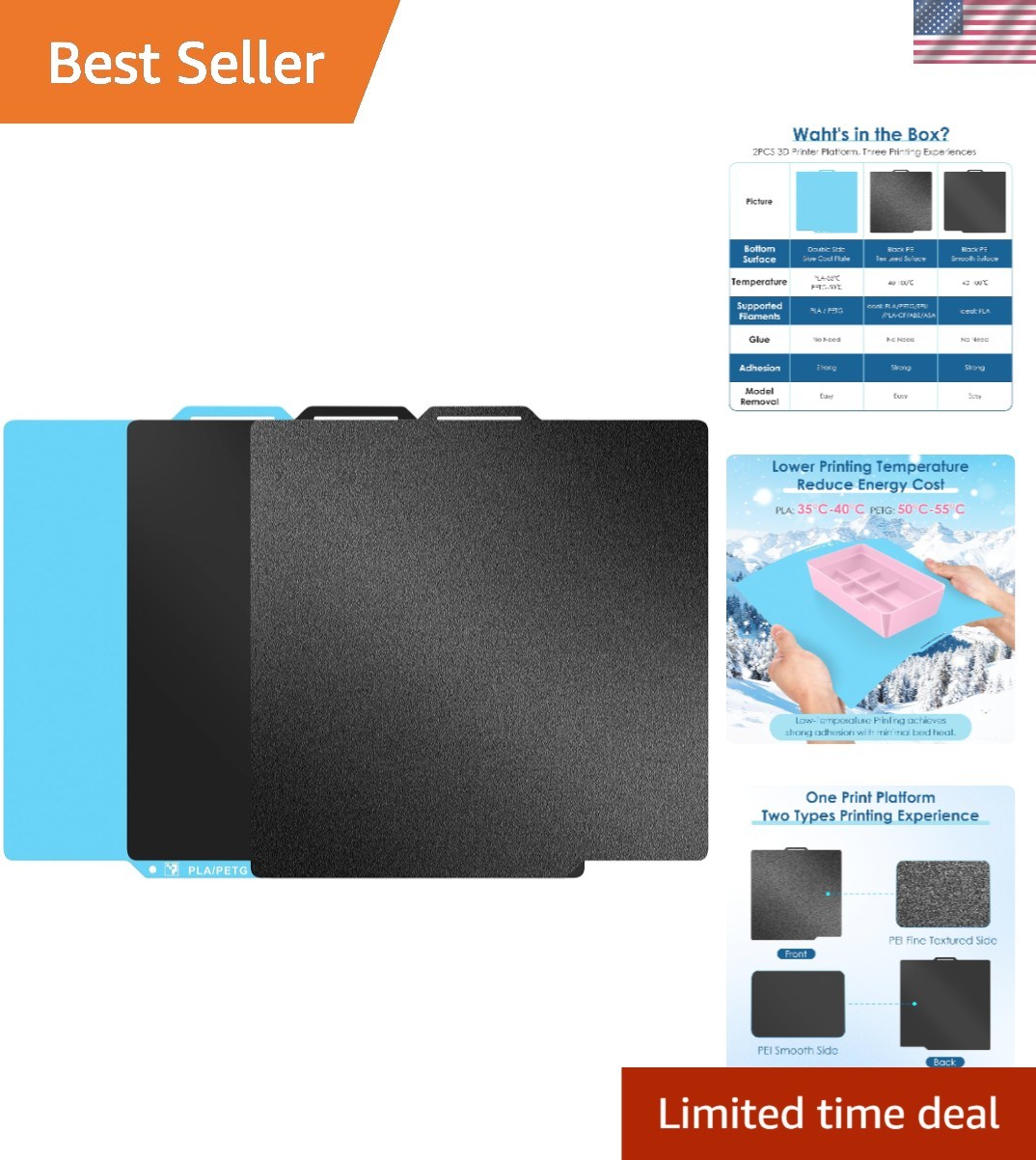 2-Pack 3D Printer Build Plate Compatible with Bambu Lab P2S, P1S, A1, X2D, X1...