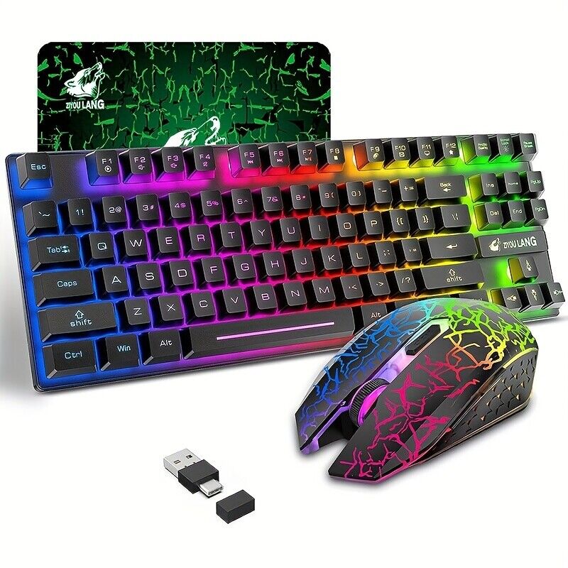60% Wireless Gaming Keyboard and Mouse Combo 61 Key RGB LED Backlit Rechargeable