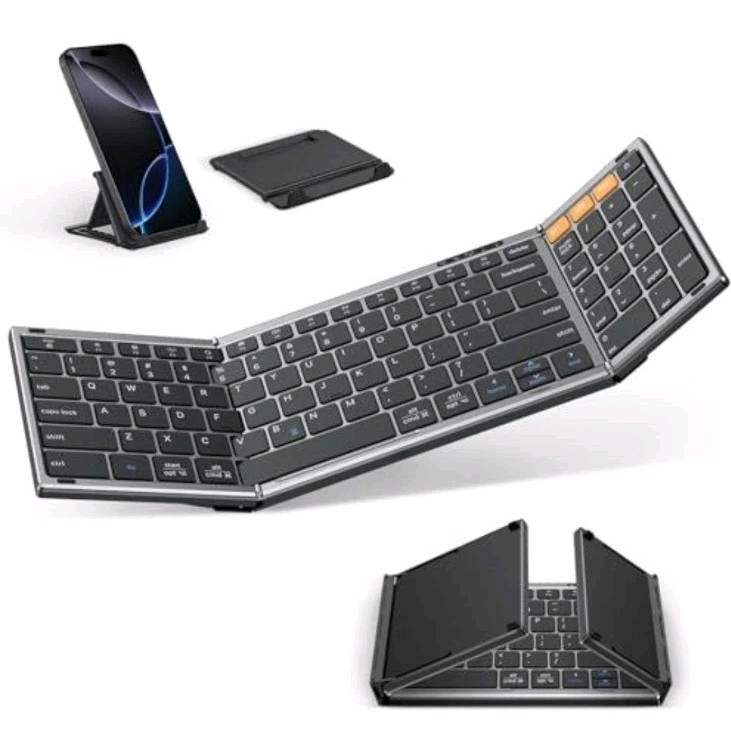 Foldable Keyboard for Travel, Full Size with Number Pad, Space Key, Gray, BK002