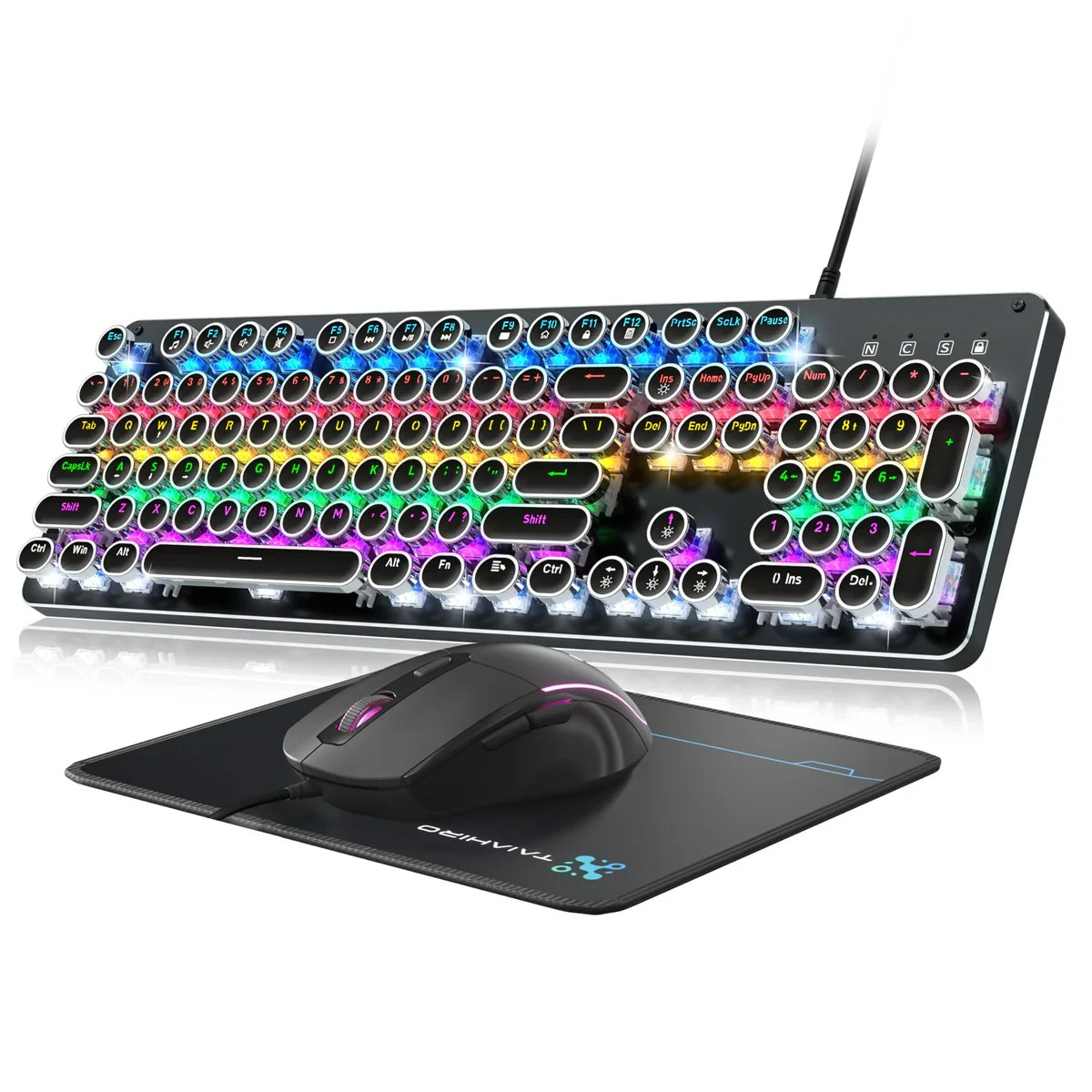 Taiahiro Retro Mechanical Gaming Keyboard and Mouse Combo Rainbow LED Backlit