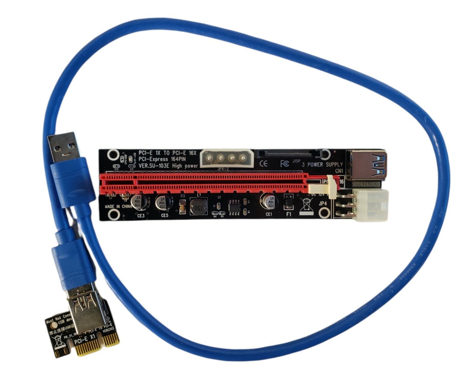 Lot Of 4 PCI-E 1x to 16x Powered USB3.0 GPU Riser Extender Adapter Card Bundle