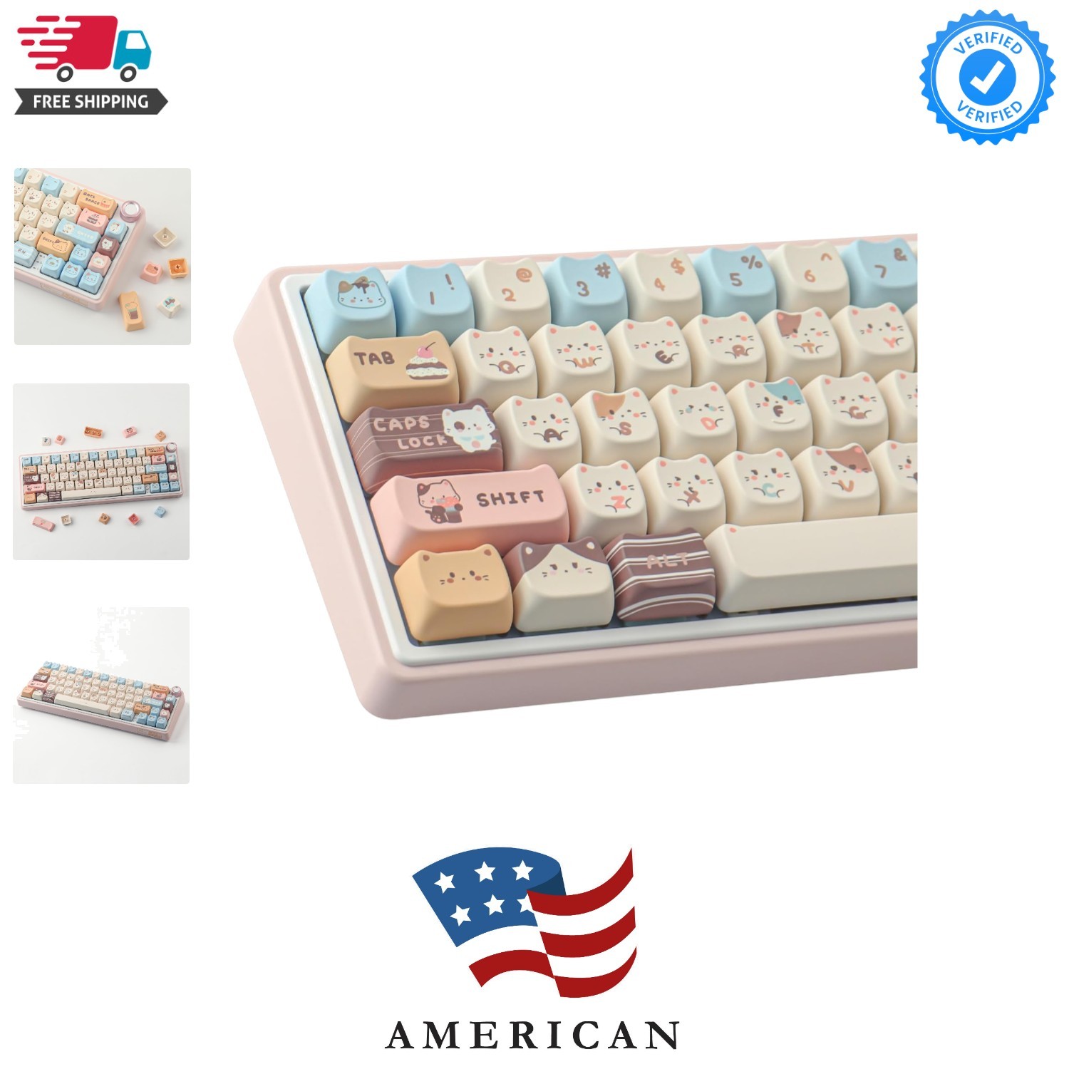PBT Keycaps 142 Keys Cute Keycaps Dye-Sublimation Sea Salt Cat Keycap Mao Pro...