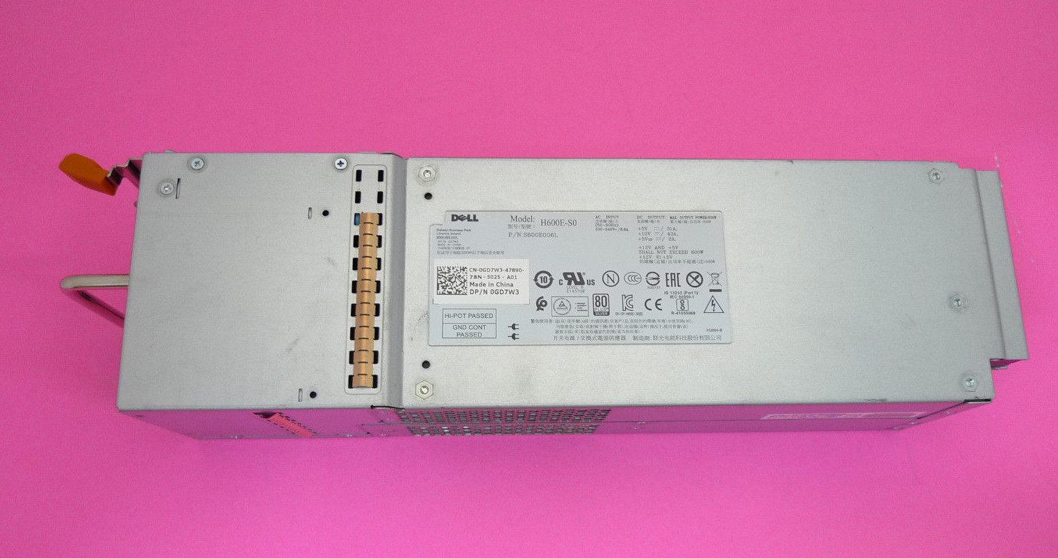 Genuine Dell PowerVault MD1200 MD1400 600W 80 Plus Power Supply GD7W3