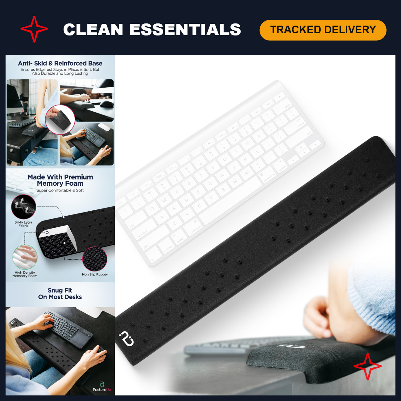 Ergonomic L-Shaped Desk Wrist Rest - Memory Foam Elbow & Forearm Support, Non-Sl