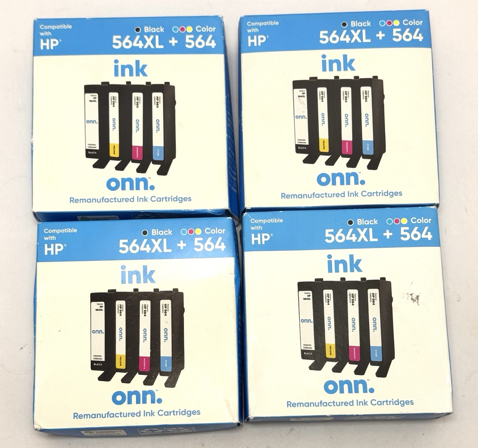 HP Compatible ONN. Ink 564XL / 564 Black Cyan Magenta Yellow 8/25 Lot Of 4
