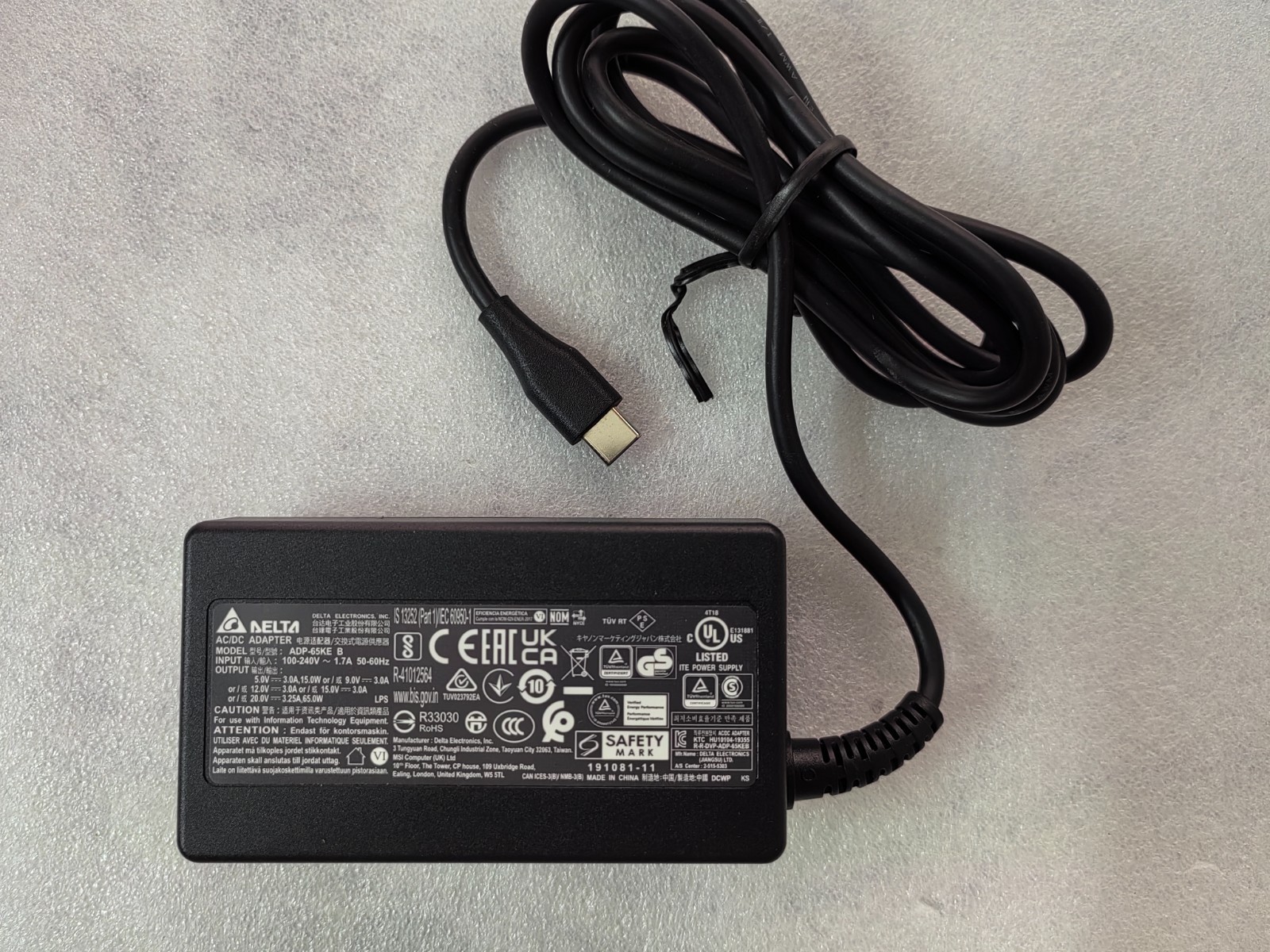 Delta/MSI 20V3.25A ADP-65KE-B For MSI Modern 15 B13M 13th Gen 65W PD Charger OEM