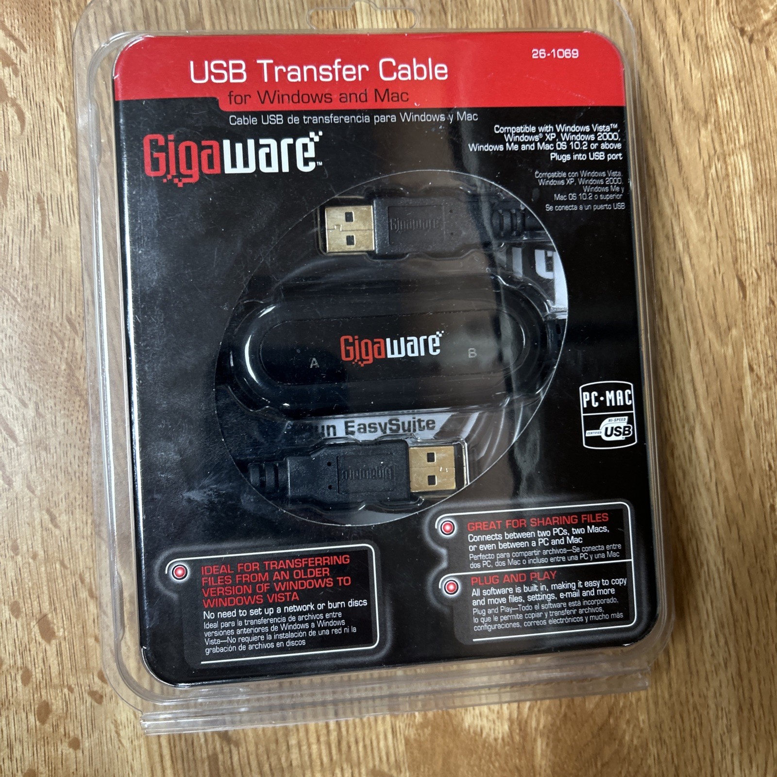 Gigaware USB Transfer Cable 26-1069 for Windows & Mac Gold Plated Part # 26-1069