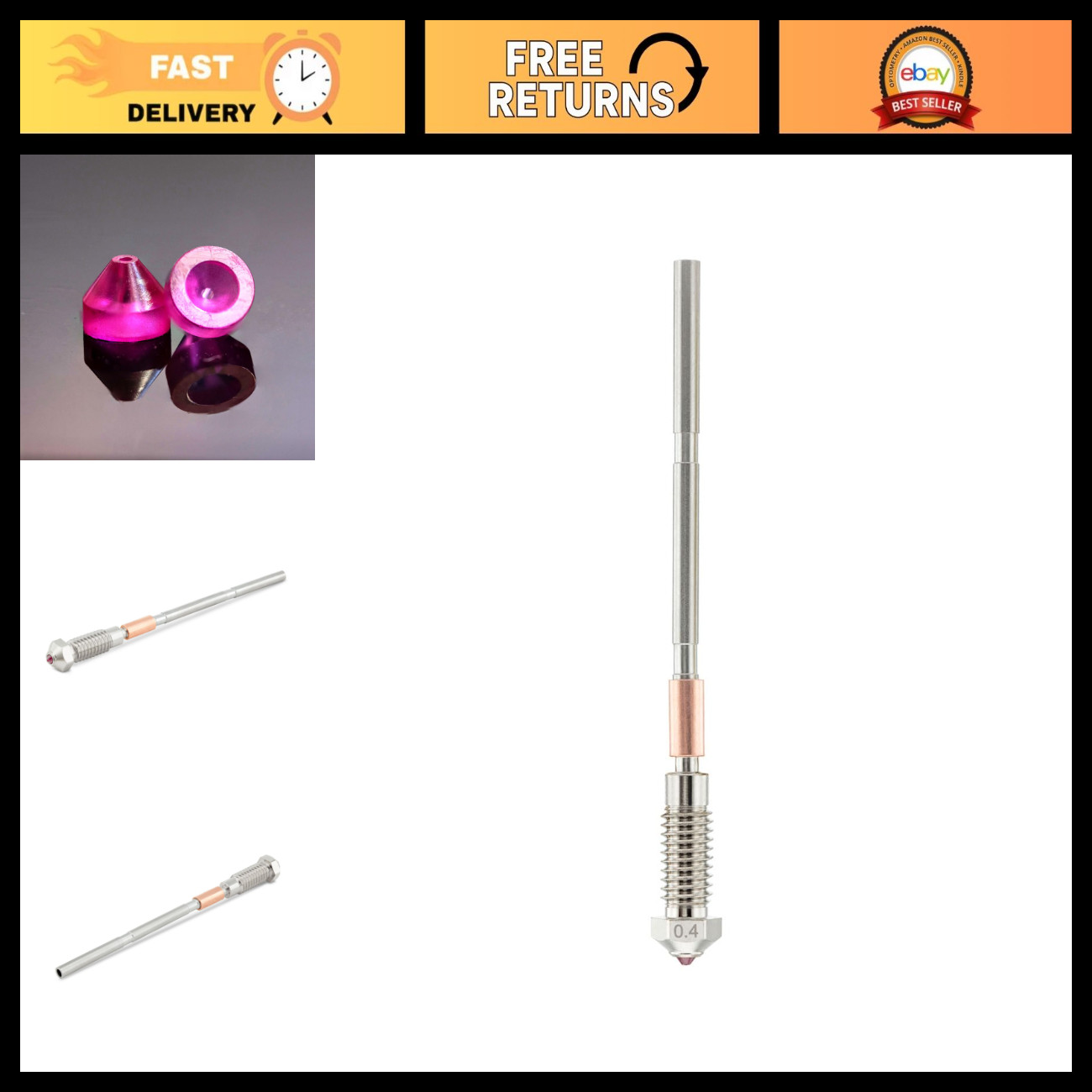 0.4mm Ruby Nozzle for Prusa MK4/MK4S/XL 3D Printer - High Hardness, Abrasion Res
