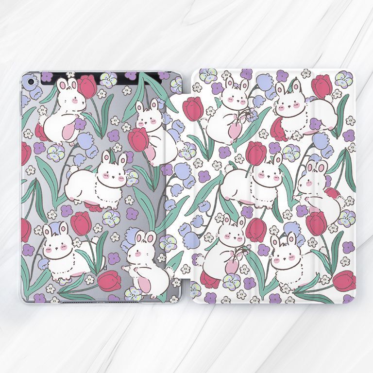 Cute Kawaii Bunny Flowers Case For iPad 10.2 Air 3 4 5 Pro 9.7 11 12.9 Mini